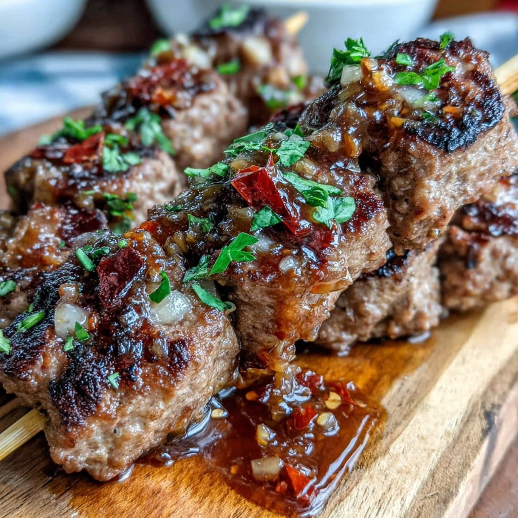 Spicy Garlic Hamburger Meat Skewers