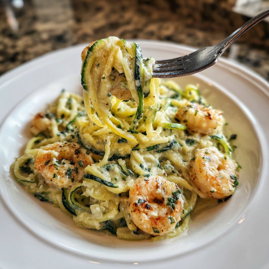 Zucchini Noodle Shrimp Alfredo